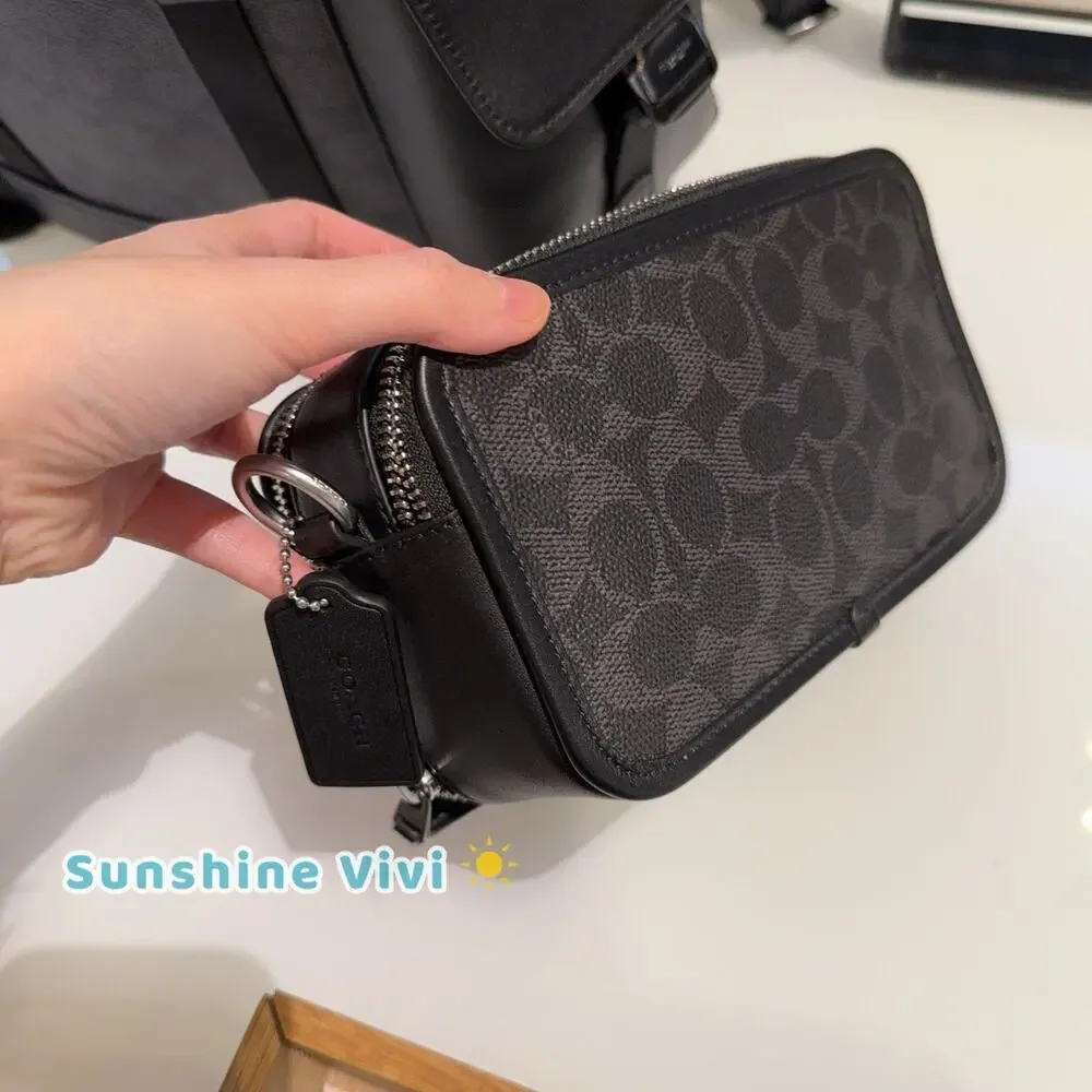 NWT Coach Wyatt Crossbody Bag Signature Canvas Varsity Stripe Black Silver CDP86 - Picture 6 of 6